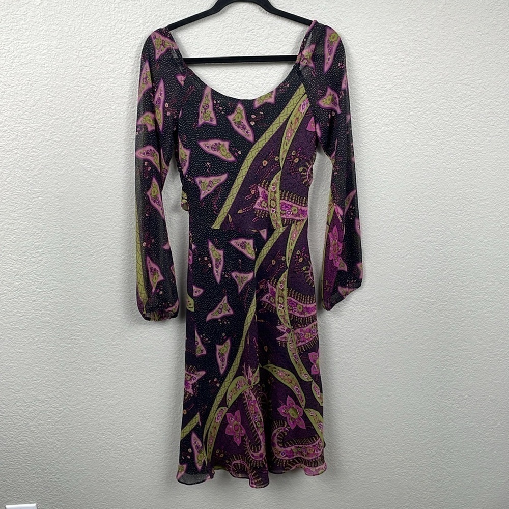 Vintage Betsey Johnson Black Label Floral Long Sleeve Tie Front Dress Y2K Sz 8 - Picture 5 of 12